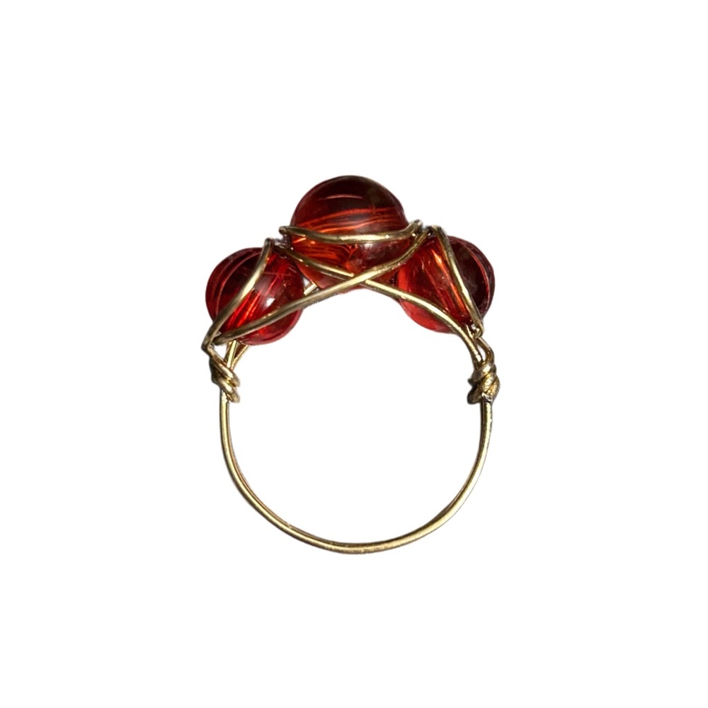 Gold Twist Red Bead Ring